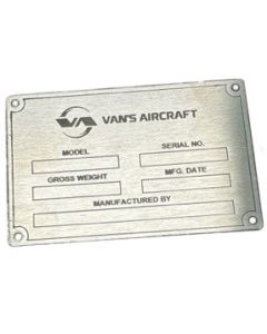 PLA-00028 Data Plate with Van's Aircraft Logo